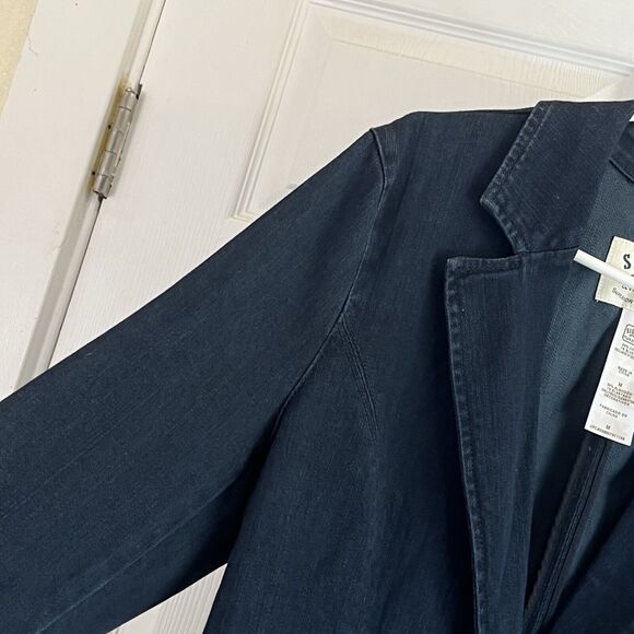 Levi Strauss Signature Denim Jacket Size M Blue Dark Wash Gold Buttons Collared - Picture 9 of 12